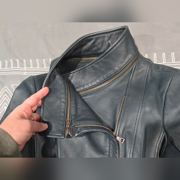 Sam Edelman Dark Green Leather Jacket Size XS - Picture 2 of 10